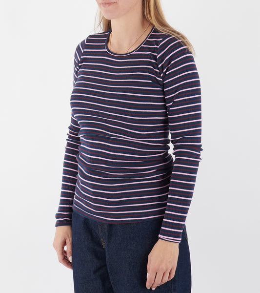 101 Rib Tricolore Marine/Aubergine/Pink
