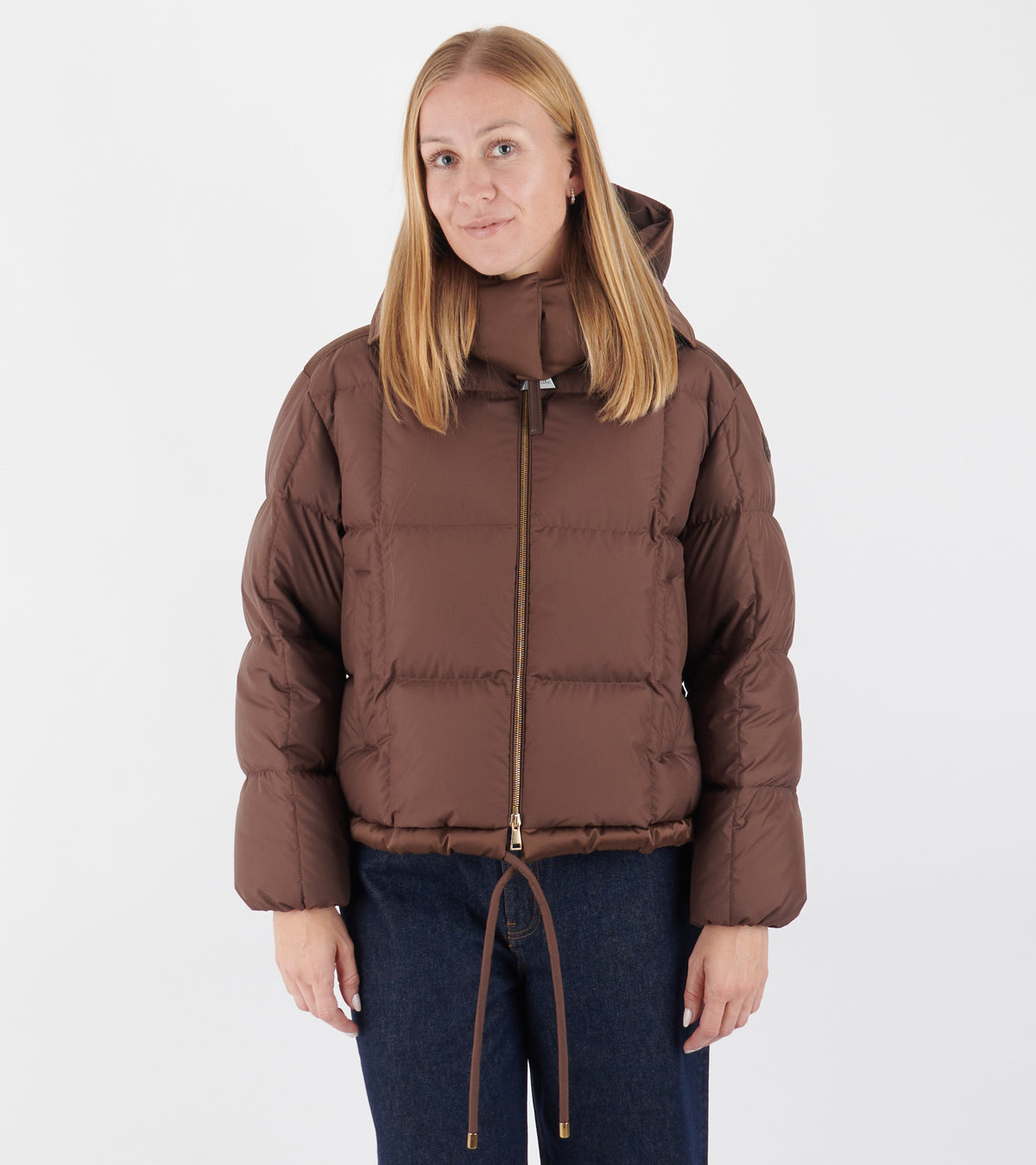 Legerete Square-Quilted Hooded Short Down Jacket Brown