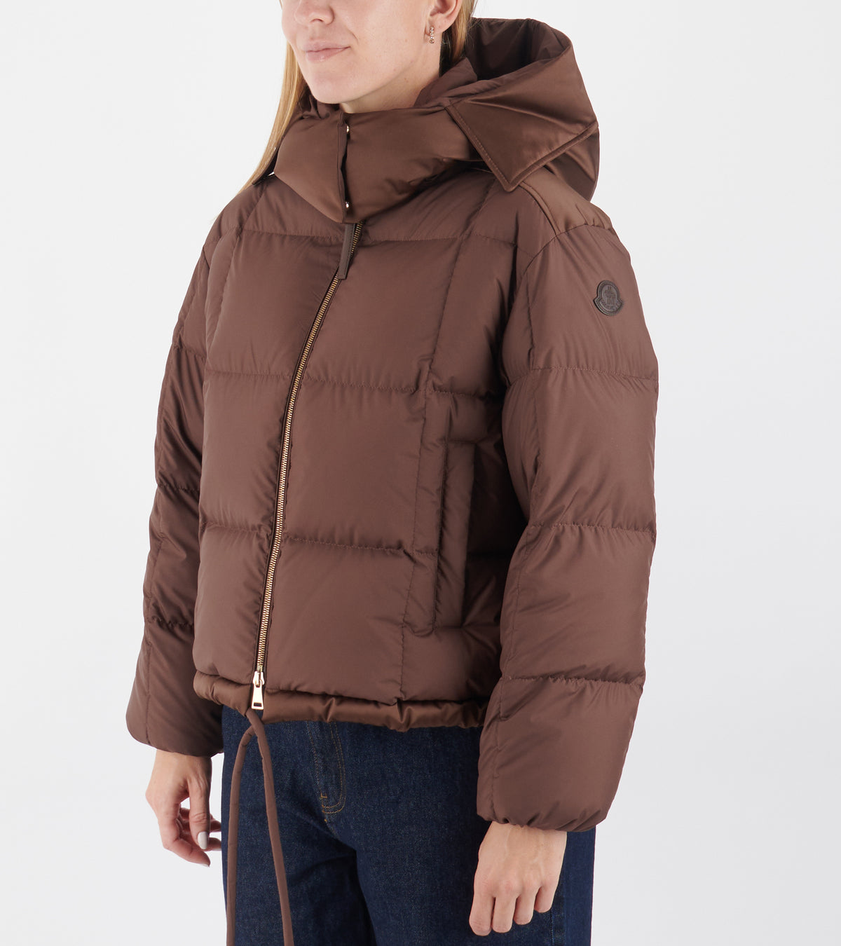 Legerete Square-Quilted Hooded Short Down Jacket Brown