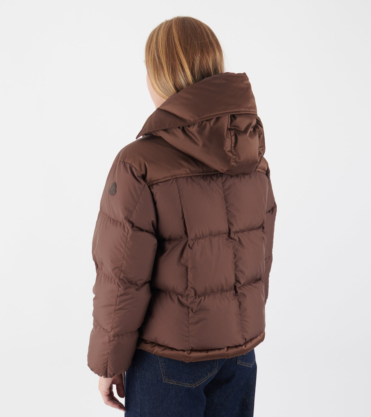 Legerete Square-Quilted Hooded Short Down Jacket Brown