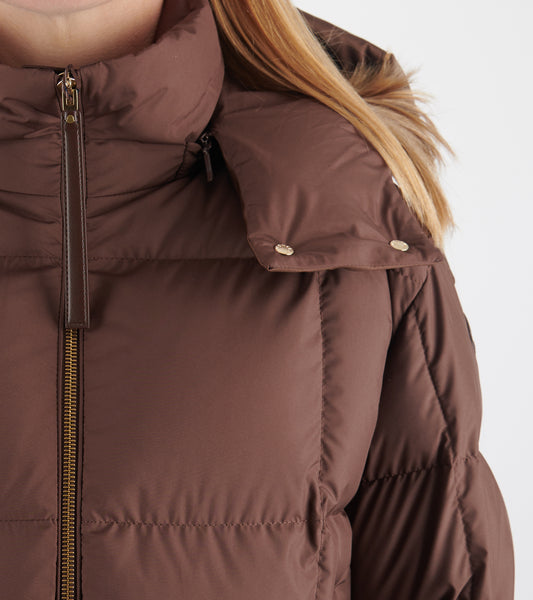 Legerete Square-Quilted Hooded Short Down Jacket Brown