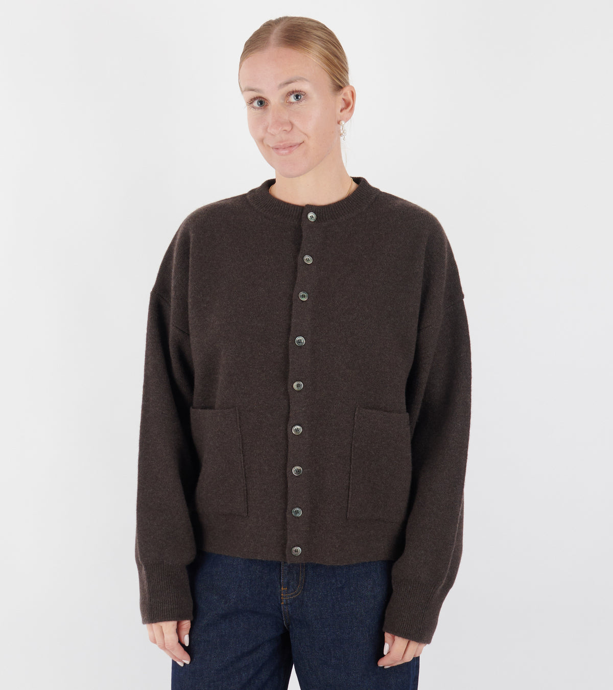 Merino Round Cardigan Brown