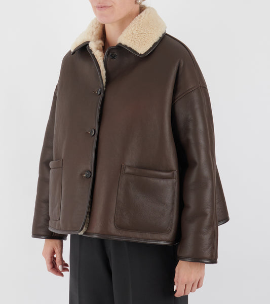 Leather Back Curly Hair Sheepskin Avis Jacket Chocolate/Cream