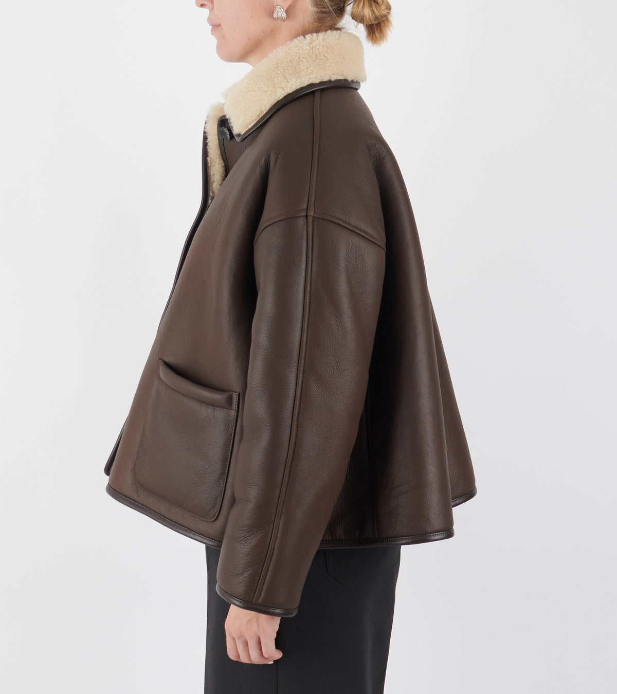 Leather Back Curly Hair Sheepskin Avis Jacket Chocolate/Cream