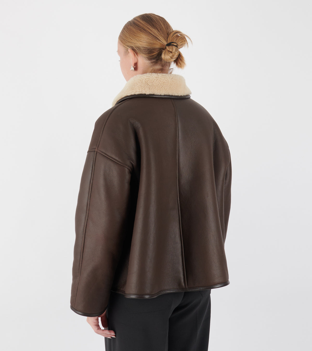 Leather Back Curly Hair Sheepskin Avis Jacket Chocolate/Cream