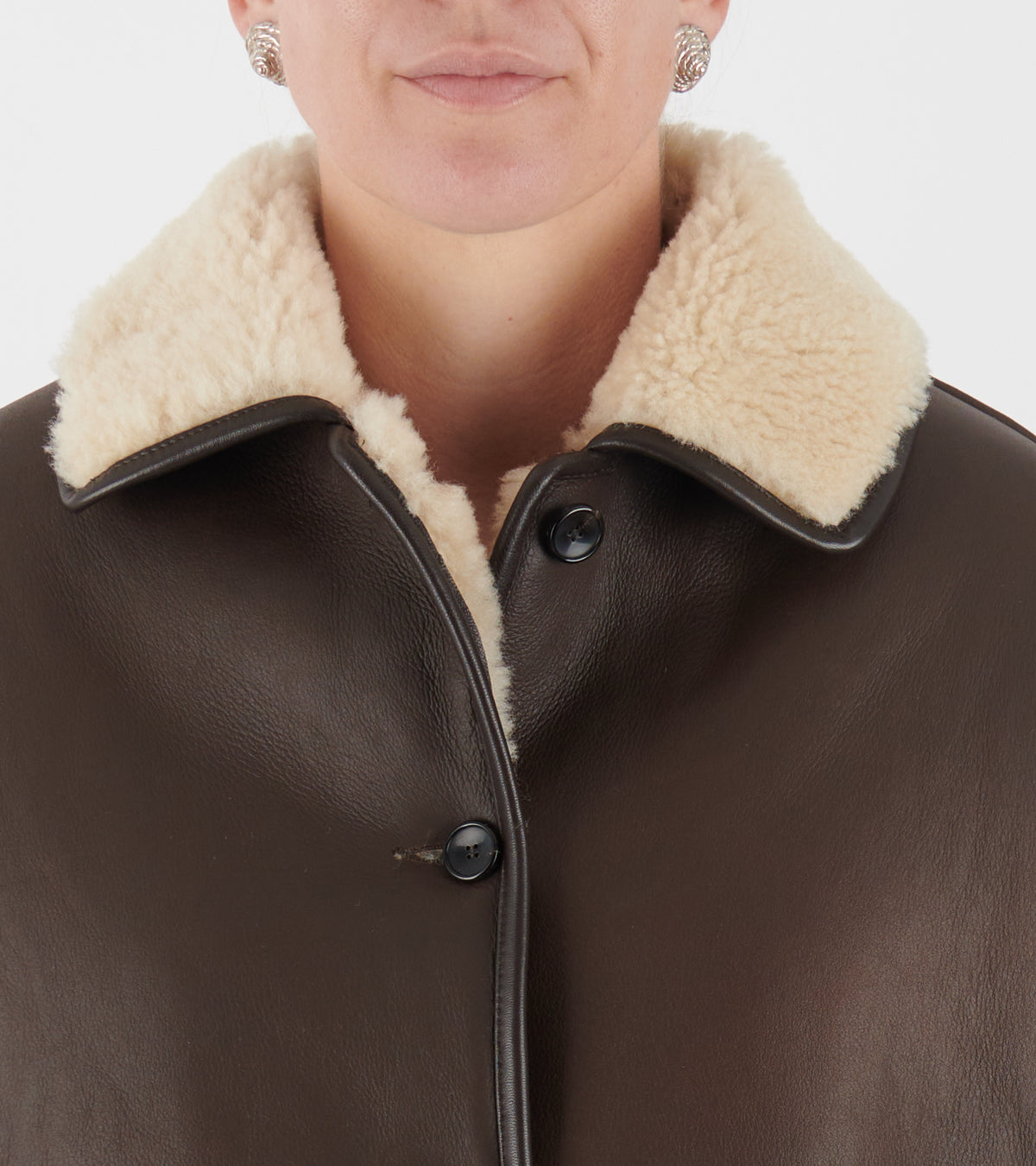Leather Back Curly Hair Sheepskin Avis Jacket Chocolate/Cream
