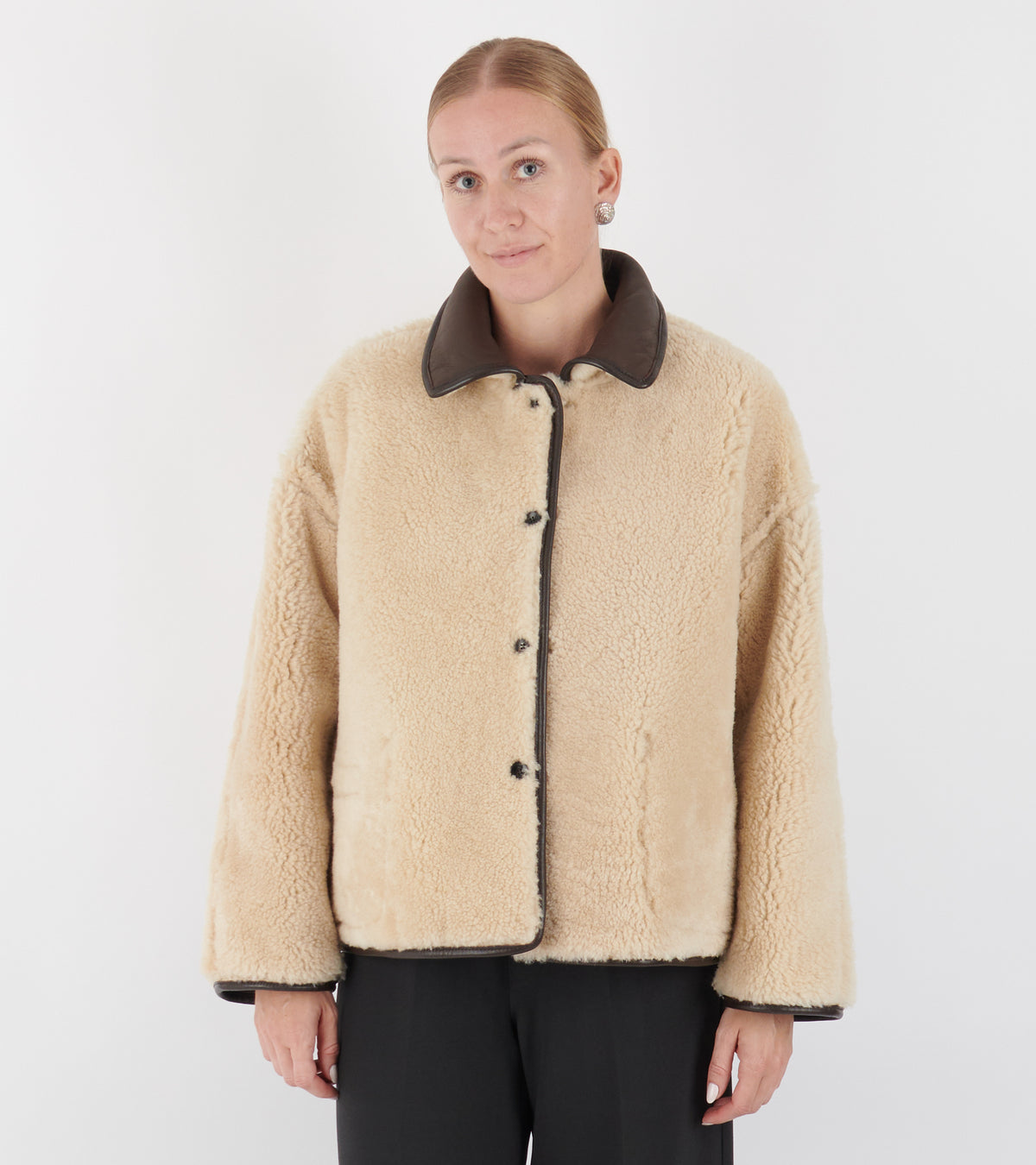 Leather Back Curly Hair Sheepskin Avis Jacket Chocolate/Cream