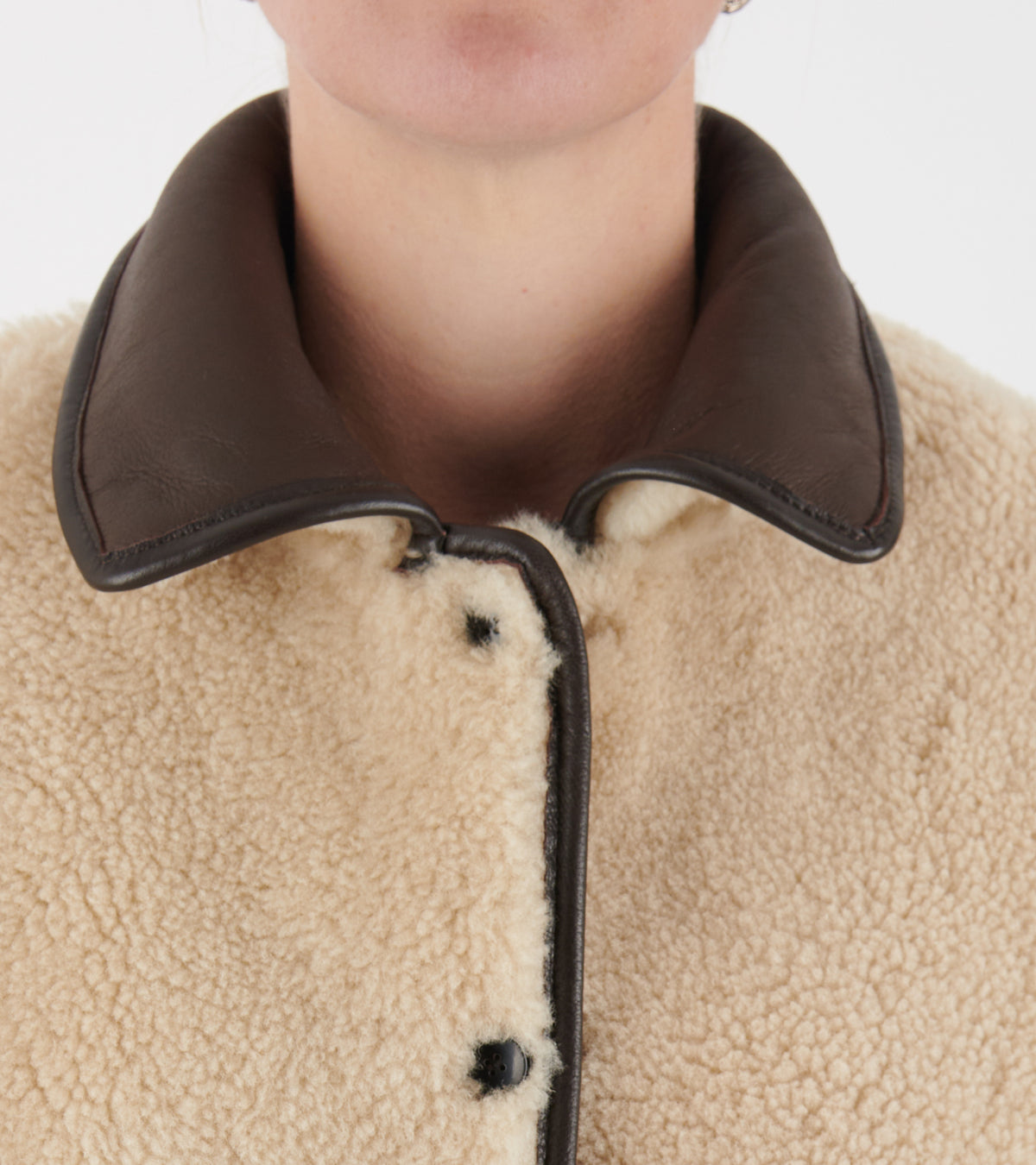 Leather Back Curly Hair Sheepskin Avis Jacket Chocolate/Cream