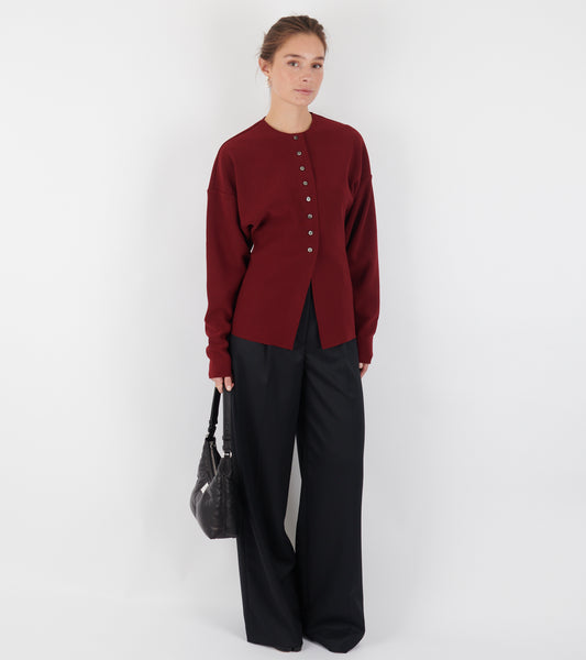 Lay2 Round-Neck Cardigan Burgundy