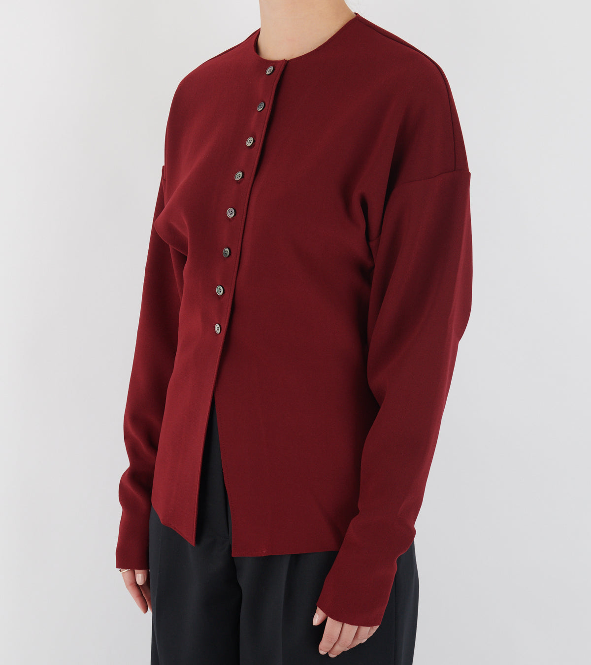 Lay2 Round-Neck Cardigan Burgundy