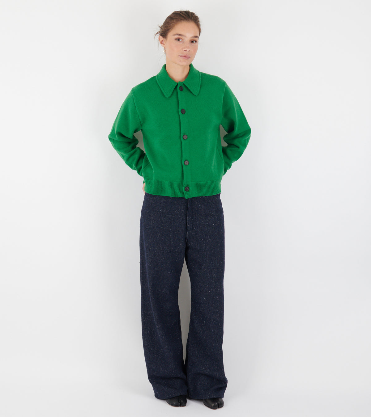 Super Fine Wool Knit Shirt Cardigan Green