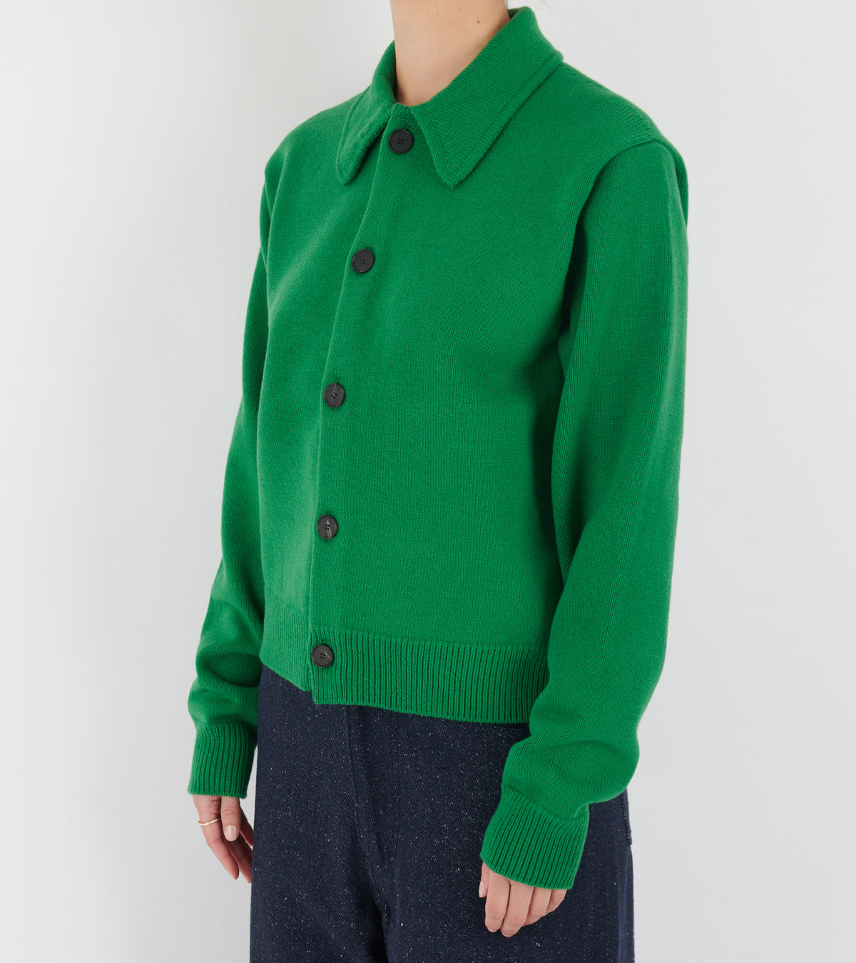 Super Fine Wool Knit Shirt Cardigan Green