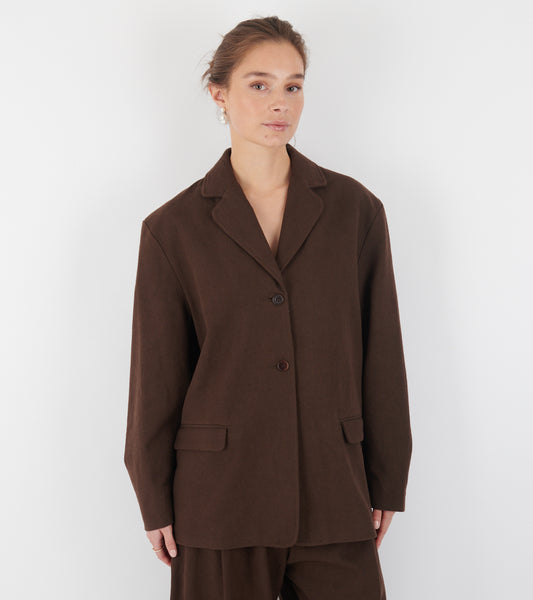Japanese Cotton/Linen Gabardine Andie Blazer Espresso