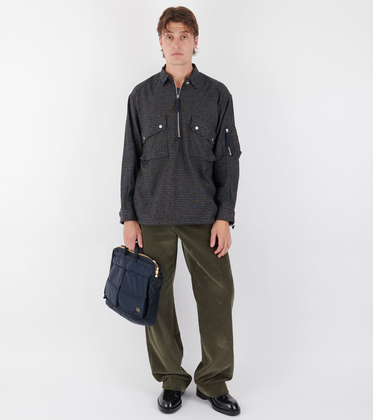 Checked Half Zip Shirt Blue
