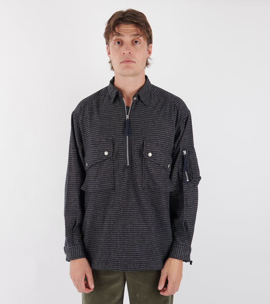 Checked Half Zip Shirt Blue
