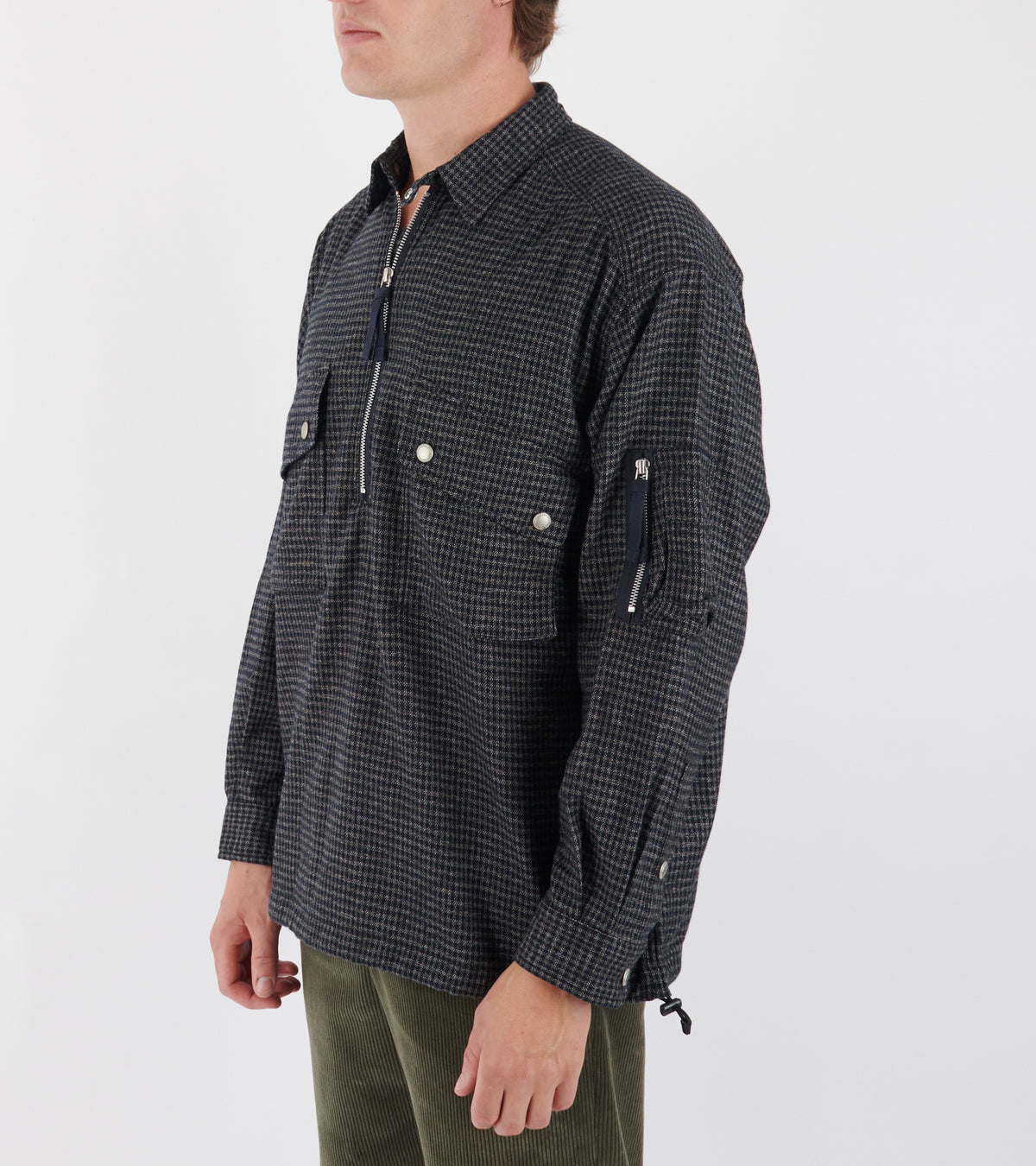 Checked Half Zip Shirt Blue