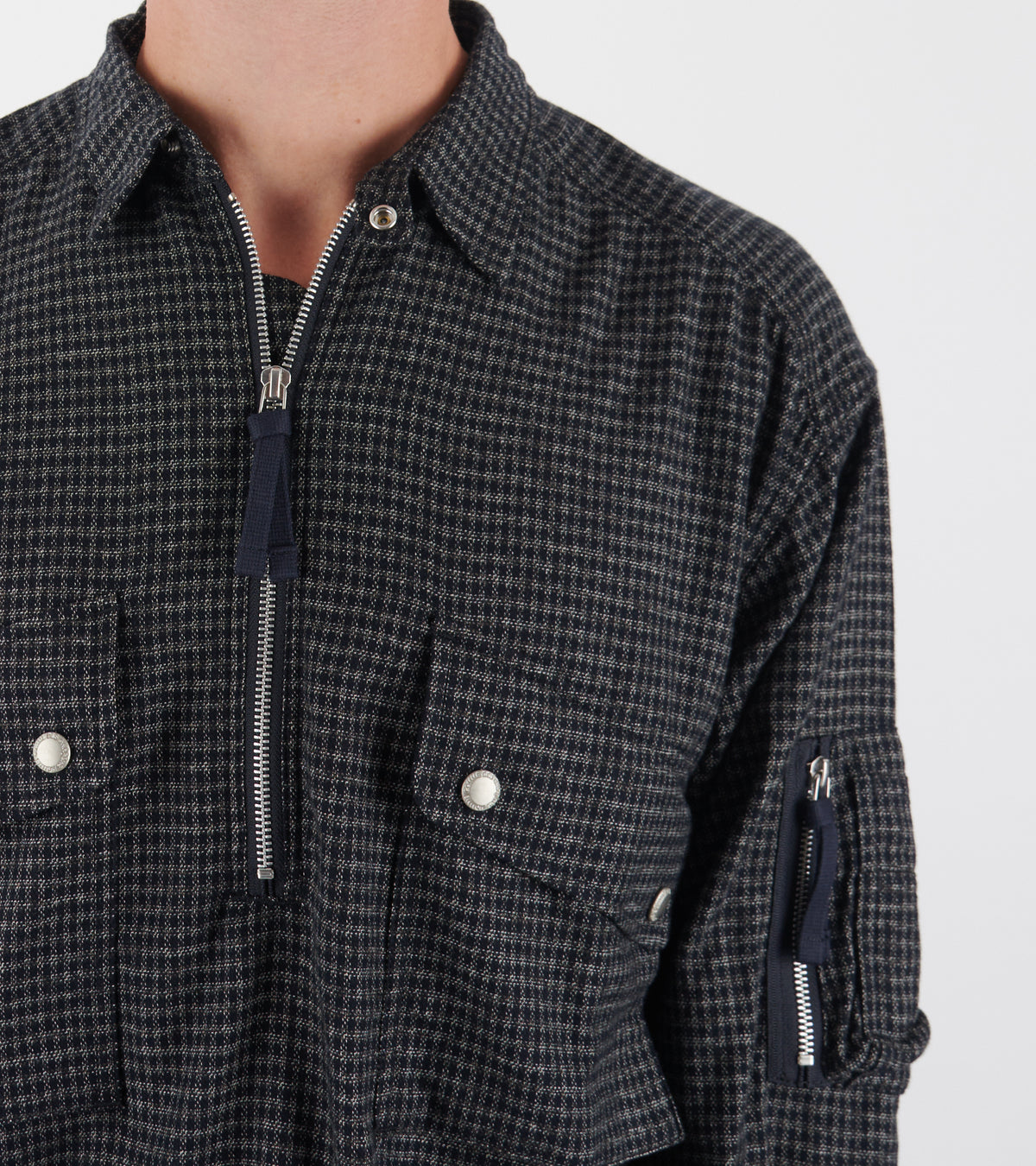 Checked Half Zip Shirt Blue