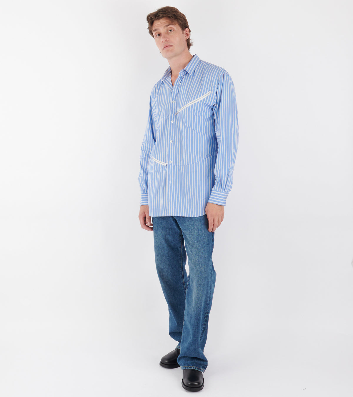 Shirt With Zip Details Blue Stripes