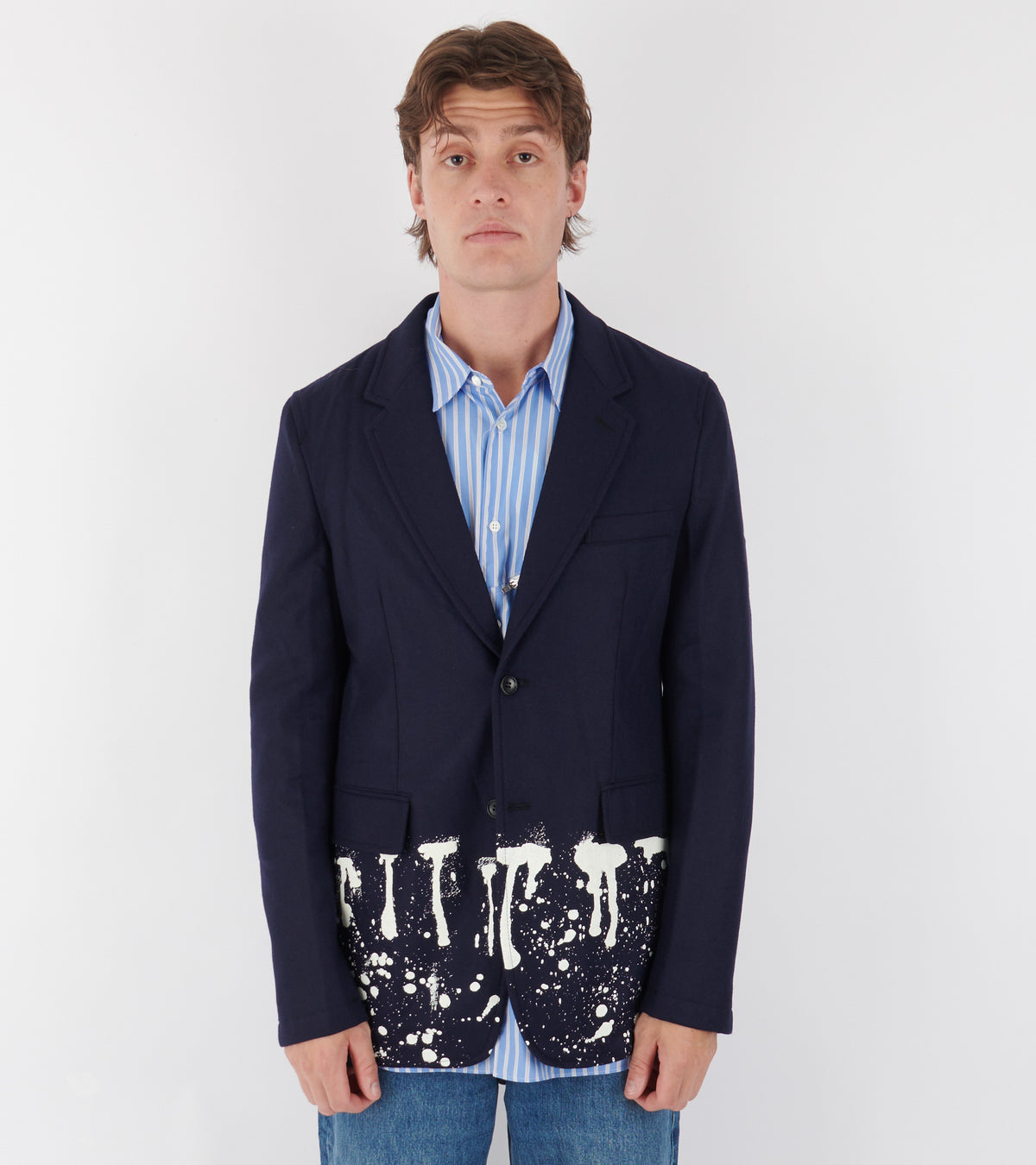 Printed Wool Blazer Navy / Off White