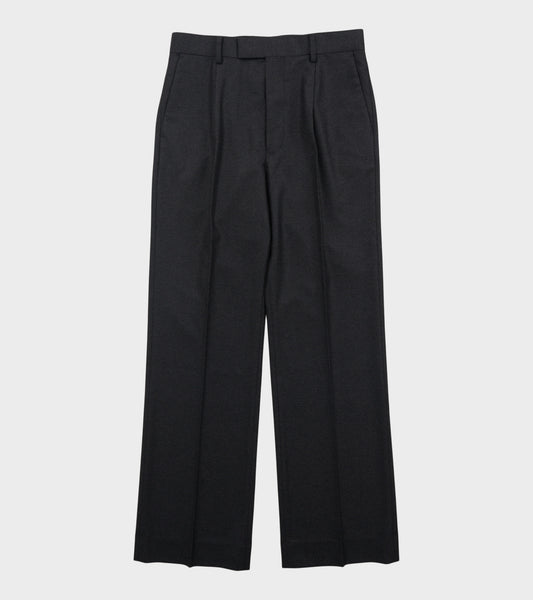 Wool Fulling Flannel One-Tuck Slacks Grey