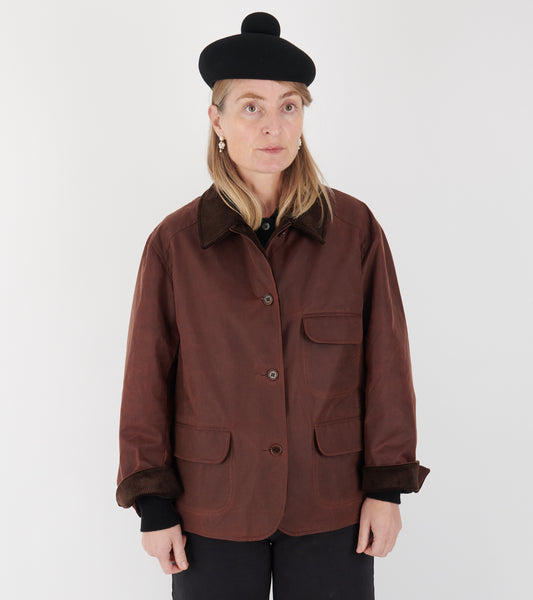 British Waxed Oilskin/Cord Hunter Jacket Chestnut/Chocolate