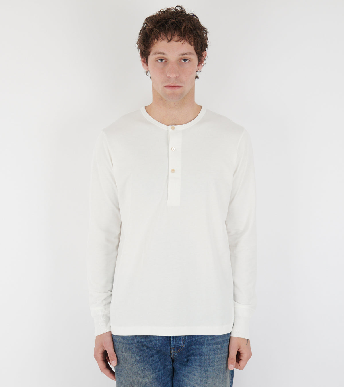 2M06 Men's Loopwheeled Henley Shirt White