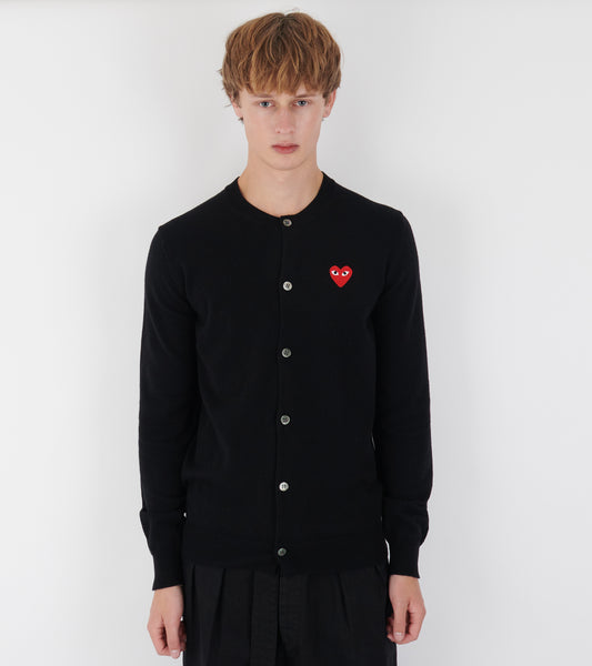 U Red Heart Round Neck Cardigan Black