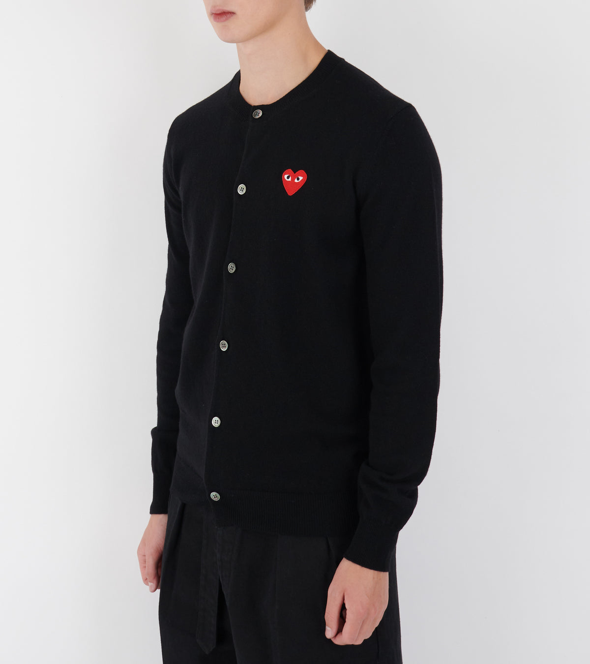 U Red Heart Round Neck Cardigan Black