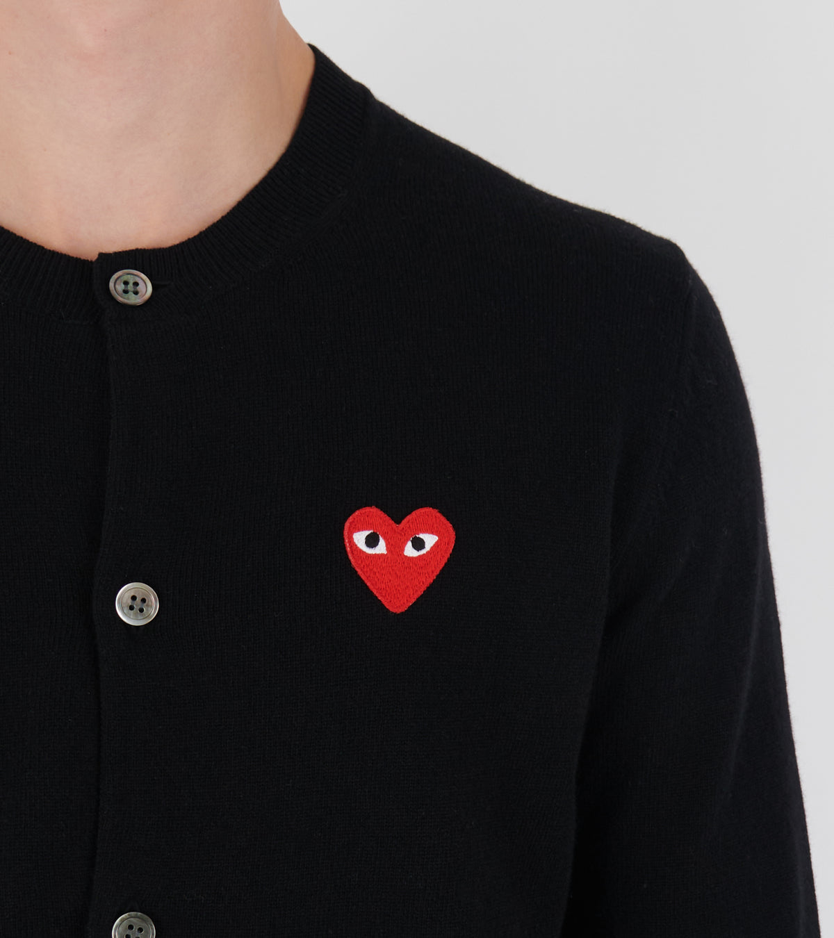U Red Heart Round Neck Cardigan Black