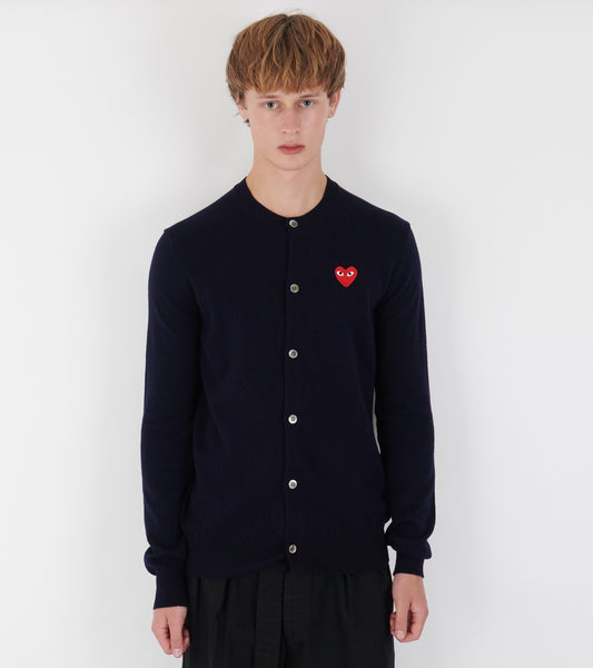 U Red Heart Round Neck Cardigan Navy