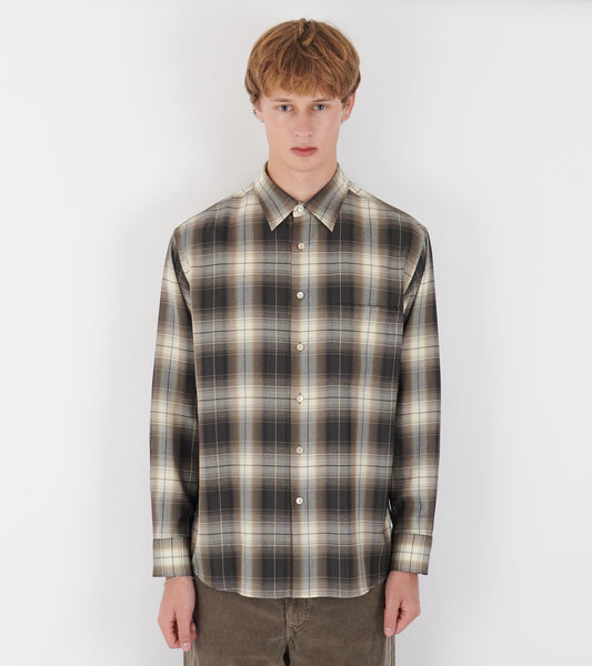 Super Light Wool Check Shirt Brown Charcoal Check