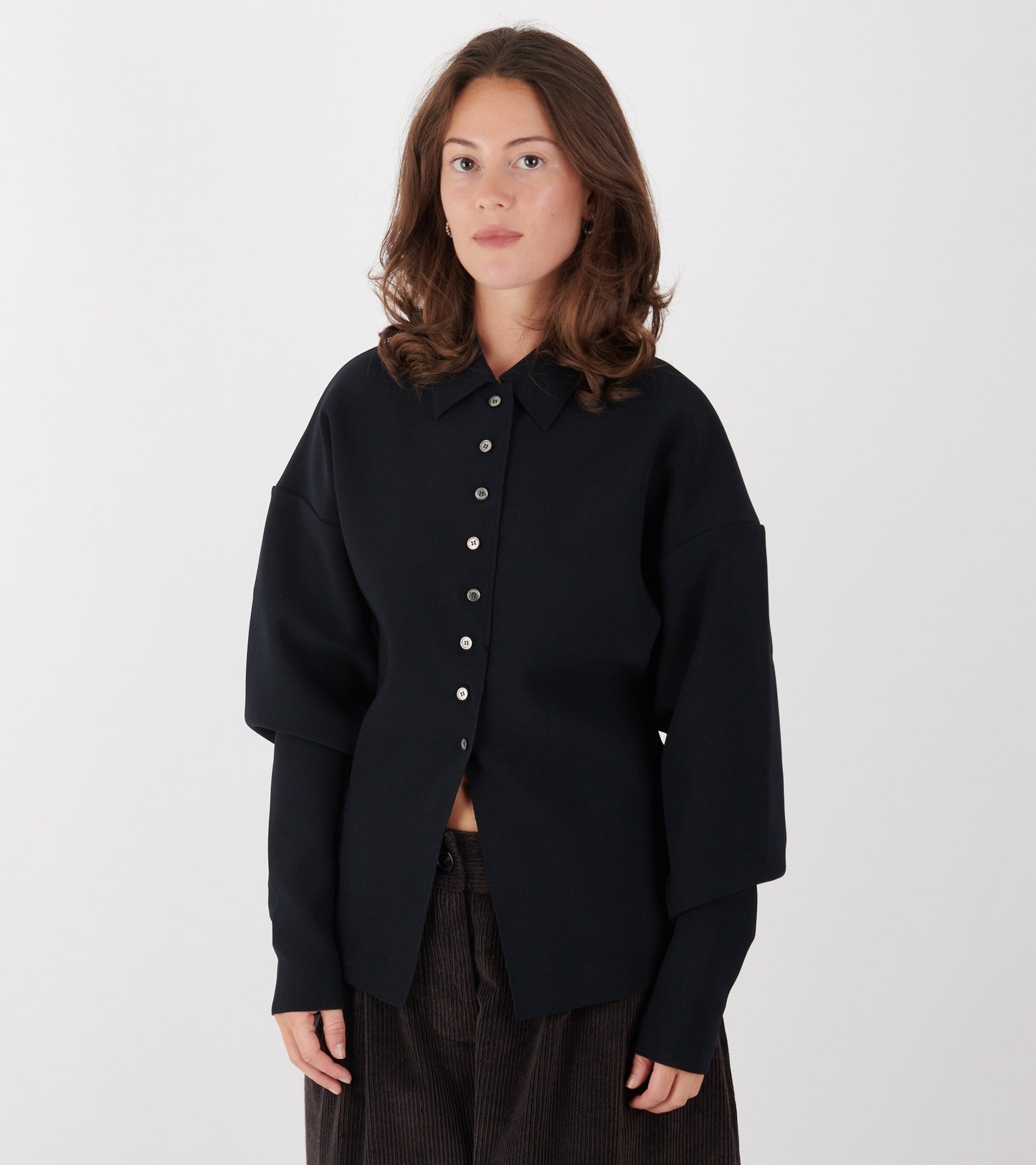 Lay3 Point Collar Cardigan Ink