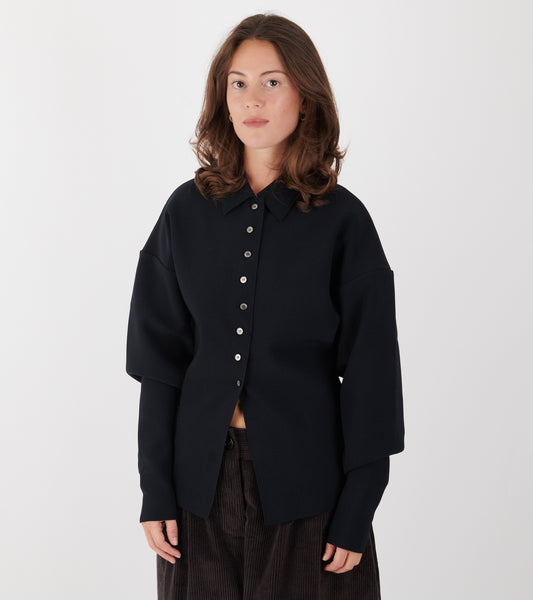 Lay3 Point Collar Cardigan Ink