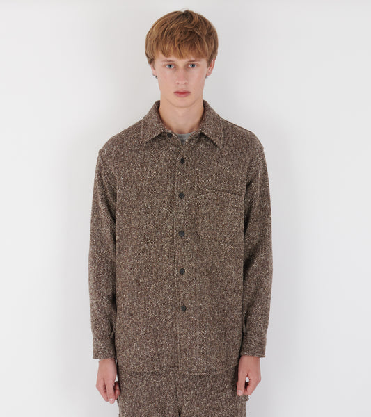 Homespun Tweed Shirt Blouson Mix Brown
