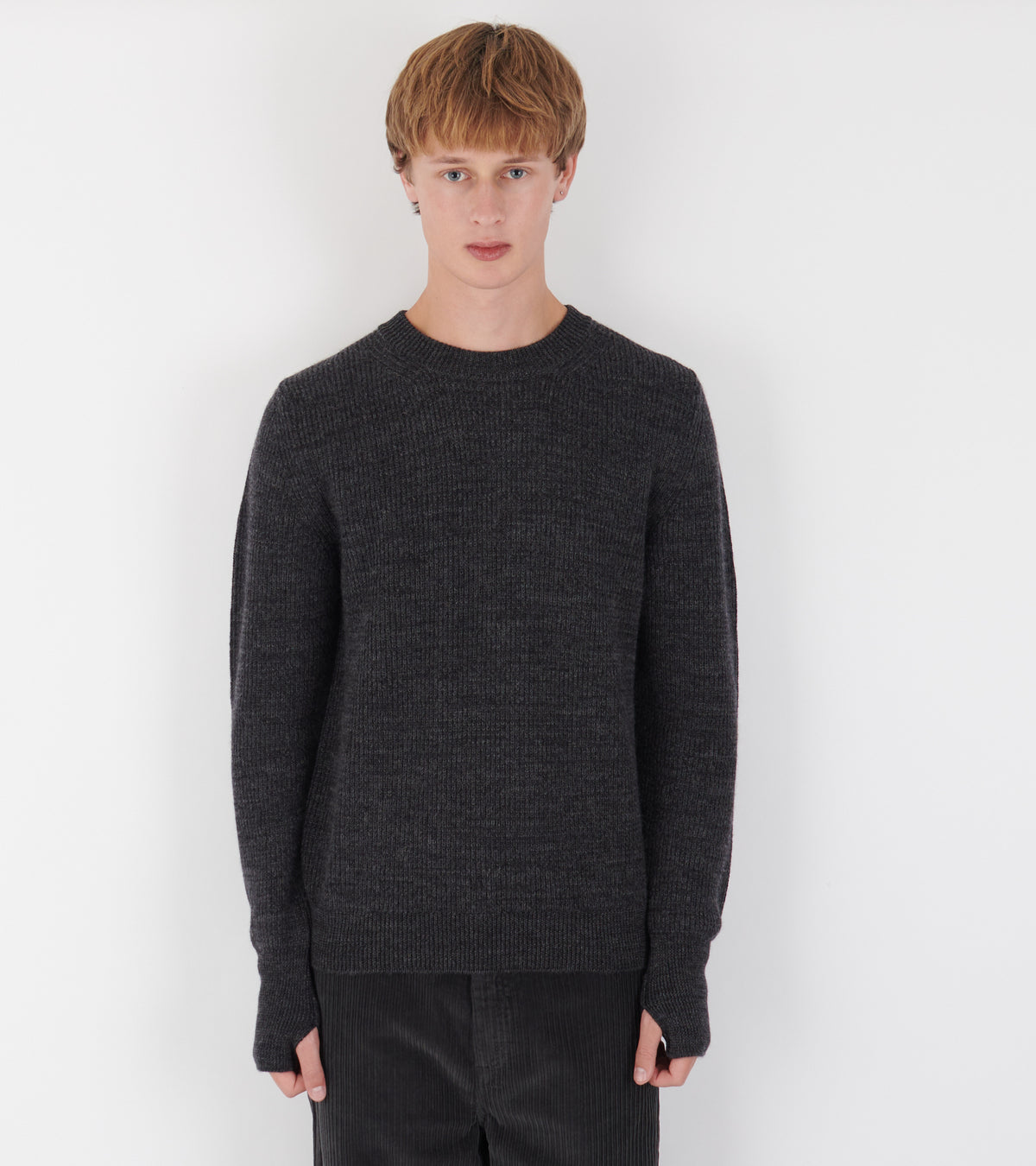 Henning Cotton Wool Rib Sweater Dark Grey Melange