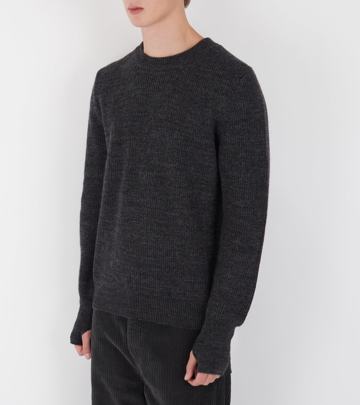 Henning Cotton Wool Rib Sweater Dark Grey Melange