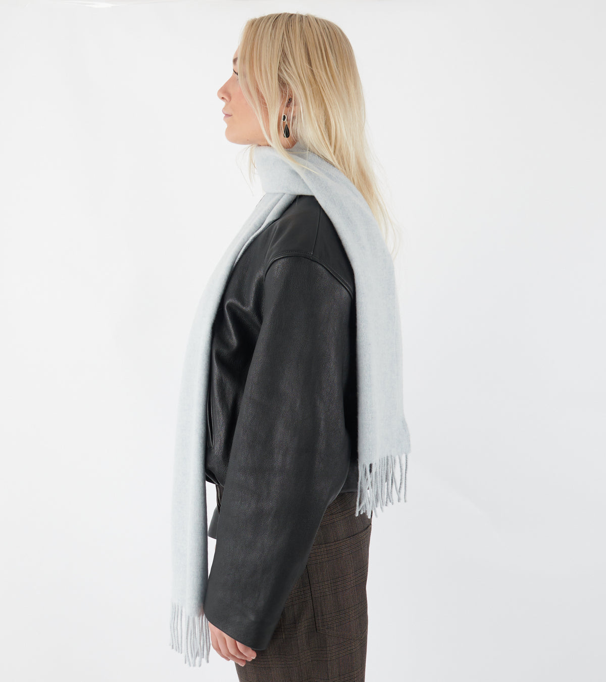 Skinny Fringed Scarf Ice Blue Melange