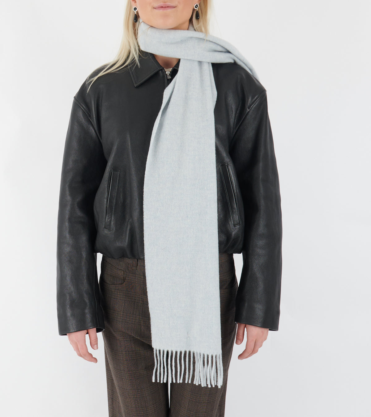 Skinny Fringed Scarf Ice Blue Melange