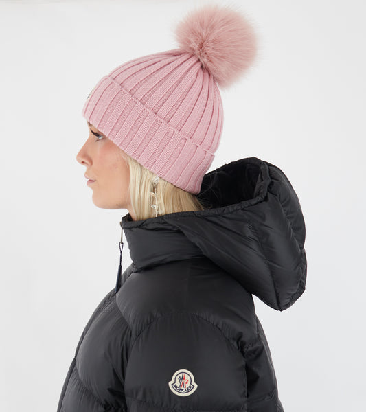 Wool Beanie With Pompom Pink