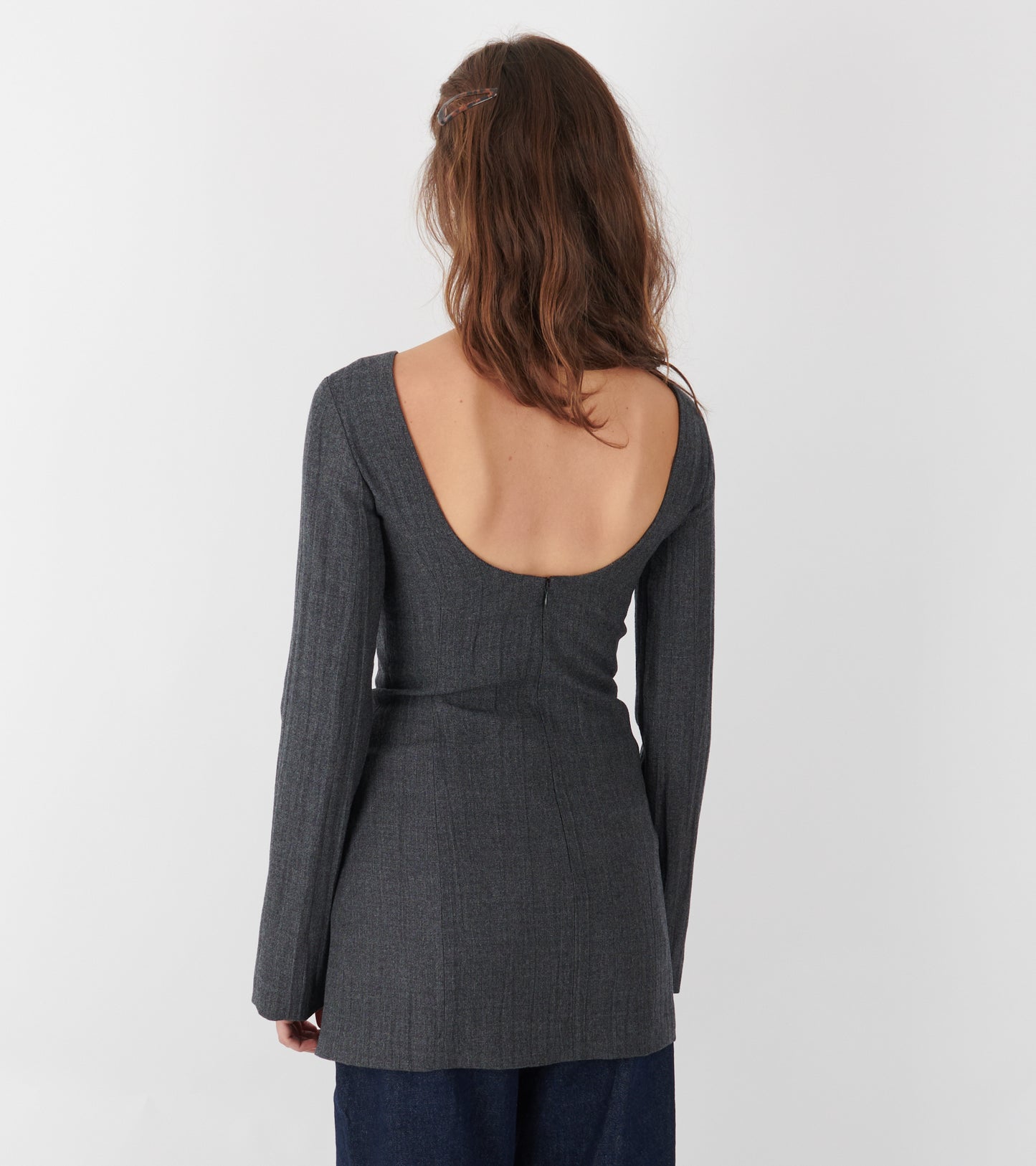Firm Dress Stone Grey Plisse Wool