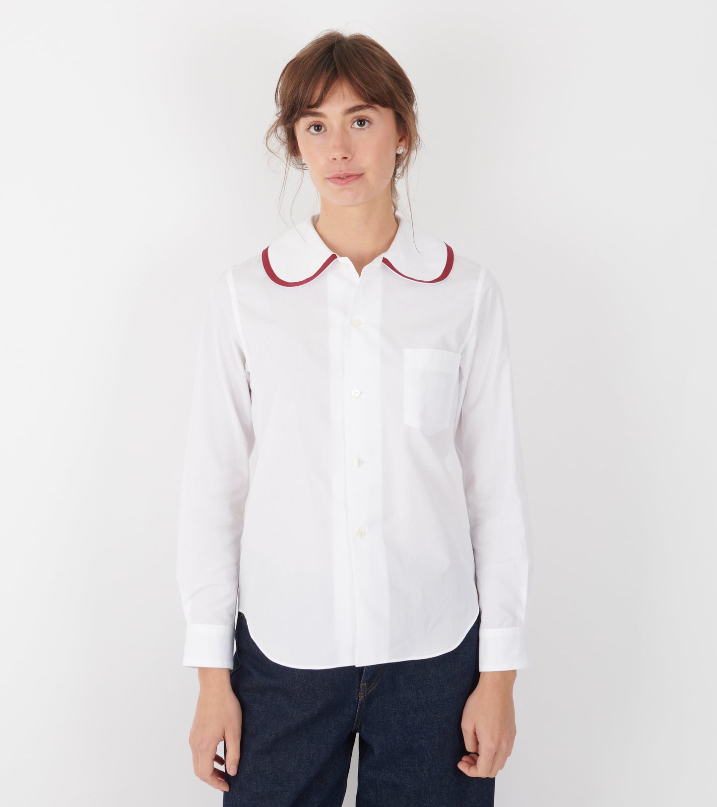 Round Collar Shirt Red/White