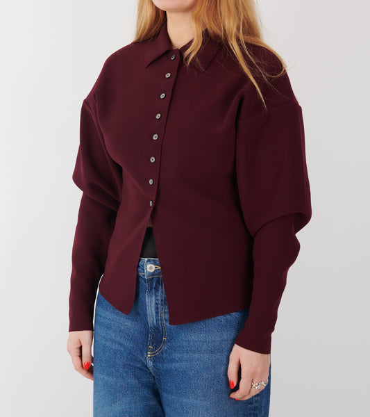 Lay3 Point Collar Cardigan Maroon