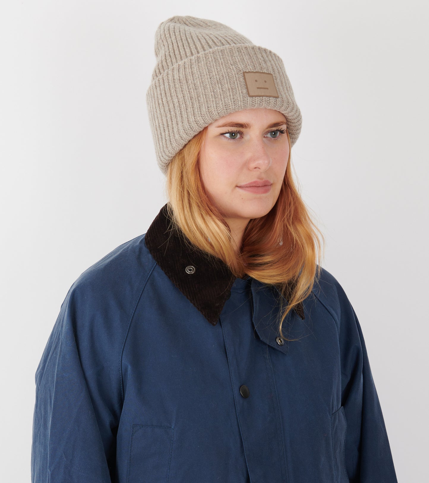 Large Face Logo Beanie Greige Melange