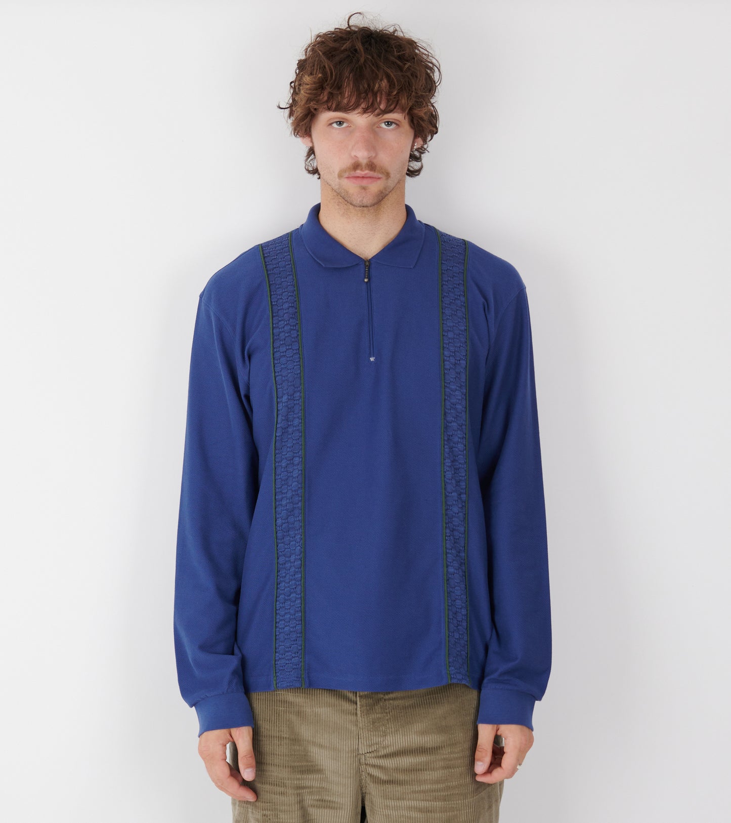 Lace L/S Zip Polo Blue