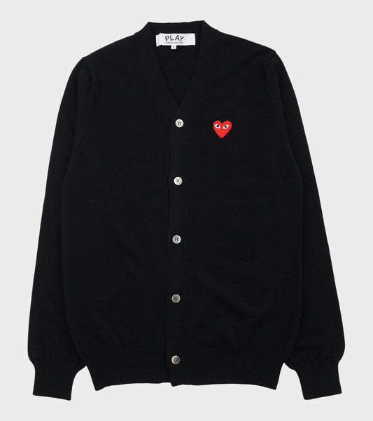 U Red Heart V-neck Cardigan Black
