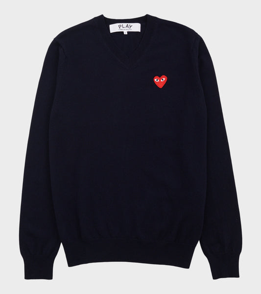 U Red Heart V-neck Sweater Navy