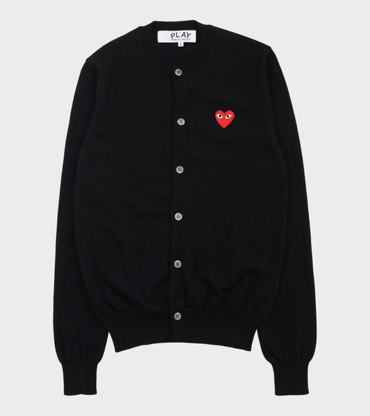 U Red Heart Round Neck Cardigan Black