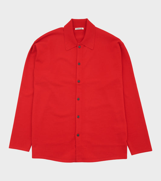 High Twist Wool Knit Shirt Cardigan Red