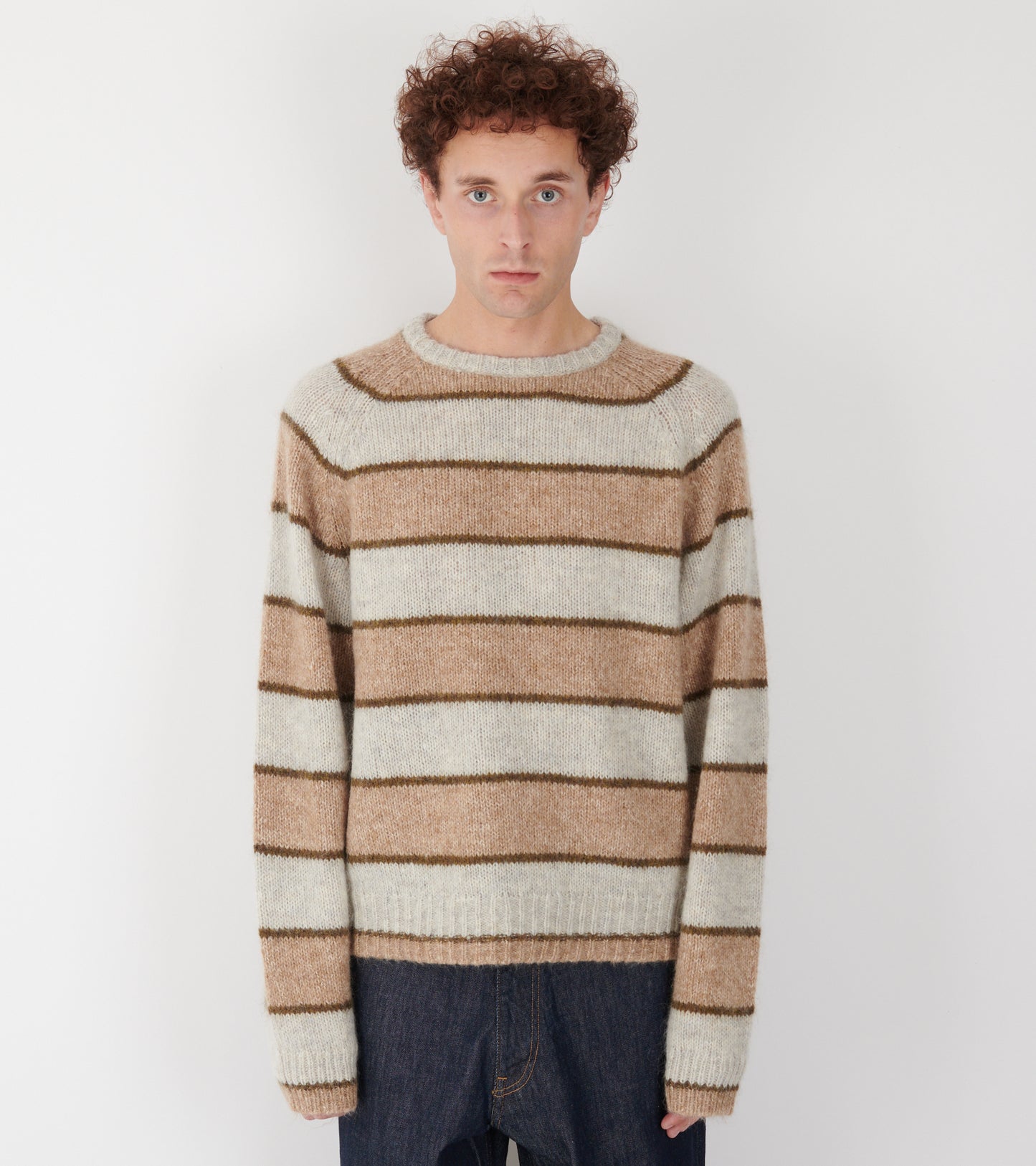 Raglan Knitted Sweater Beige Striped