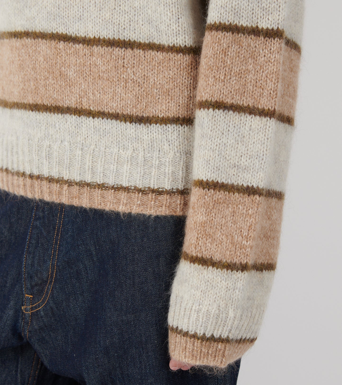 Raglan Knitted Sweater Beige Striped